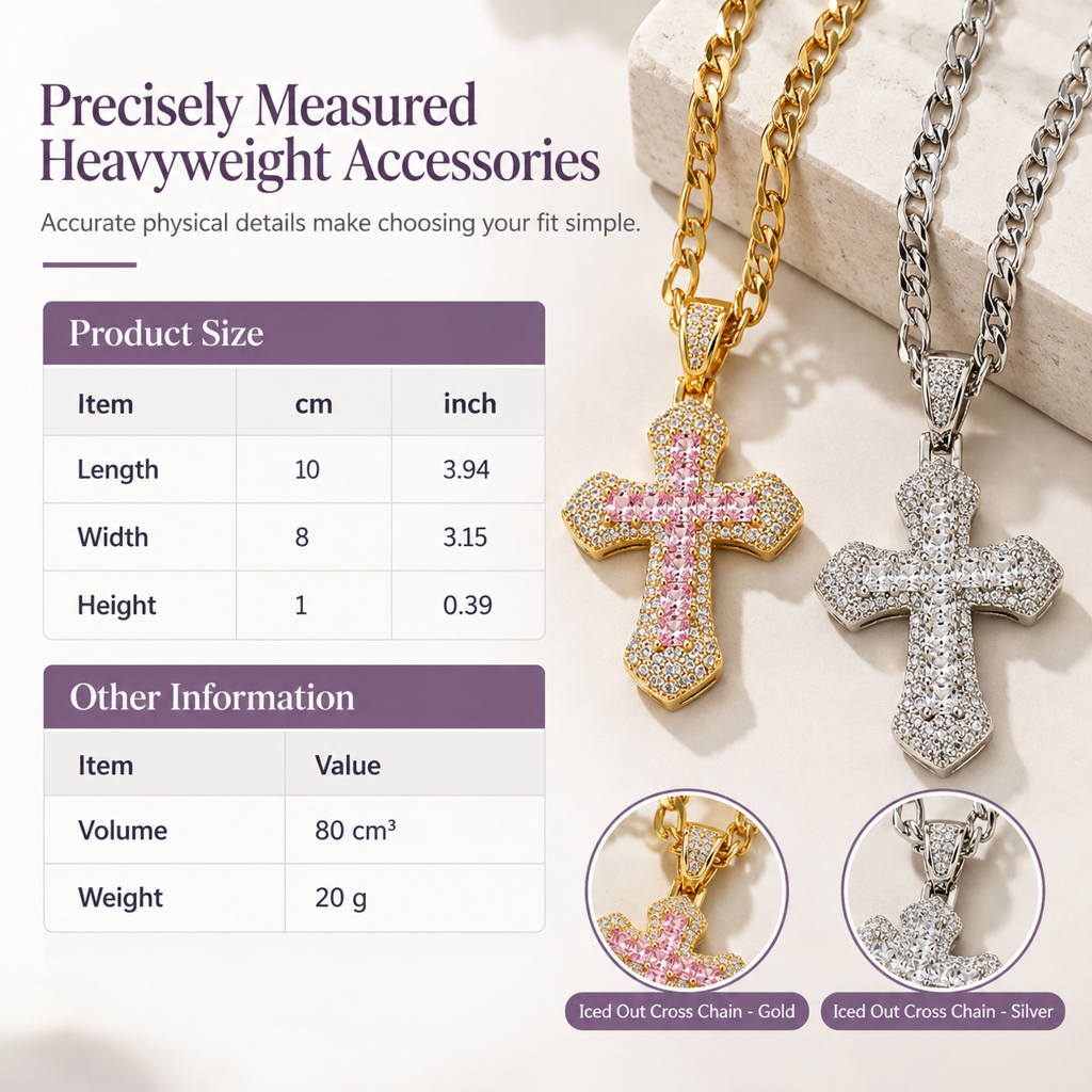 ✨ Hip Hop Double-Layer Cross Chain – Baguette Rhinestone, Figaro Links ✨