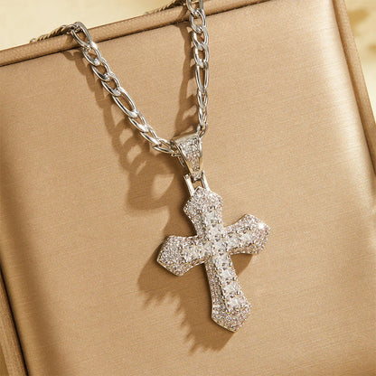 ✨ Hip Hop Double-Layer Cross Chain – Baguette Rhinestone, Figaro Links ✨