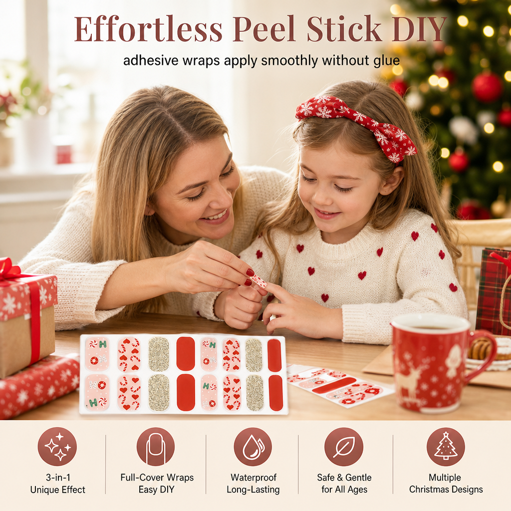 📢📢50% OFF !! ⏰ Christmas Glitter Nail Wraps – Waterproof, luminous & nail file included ✨