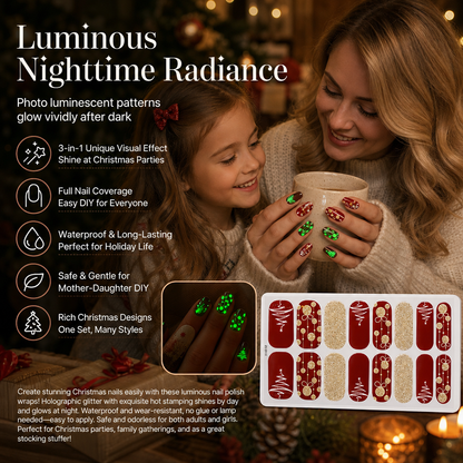 📢📢50% OFF !! ⏰ Christmas Glitter Nail Wraps – Waterproof, luminous & nail file included ✨