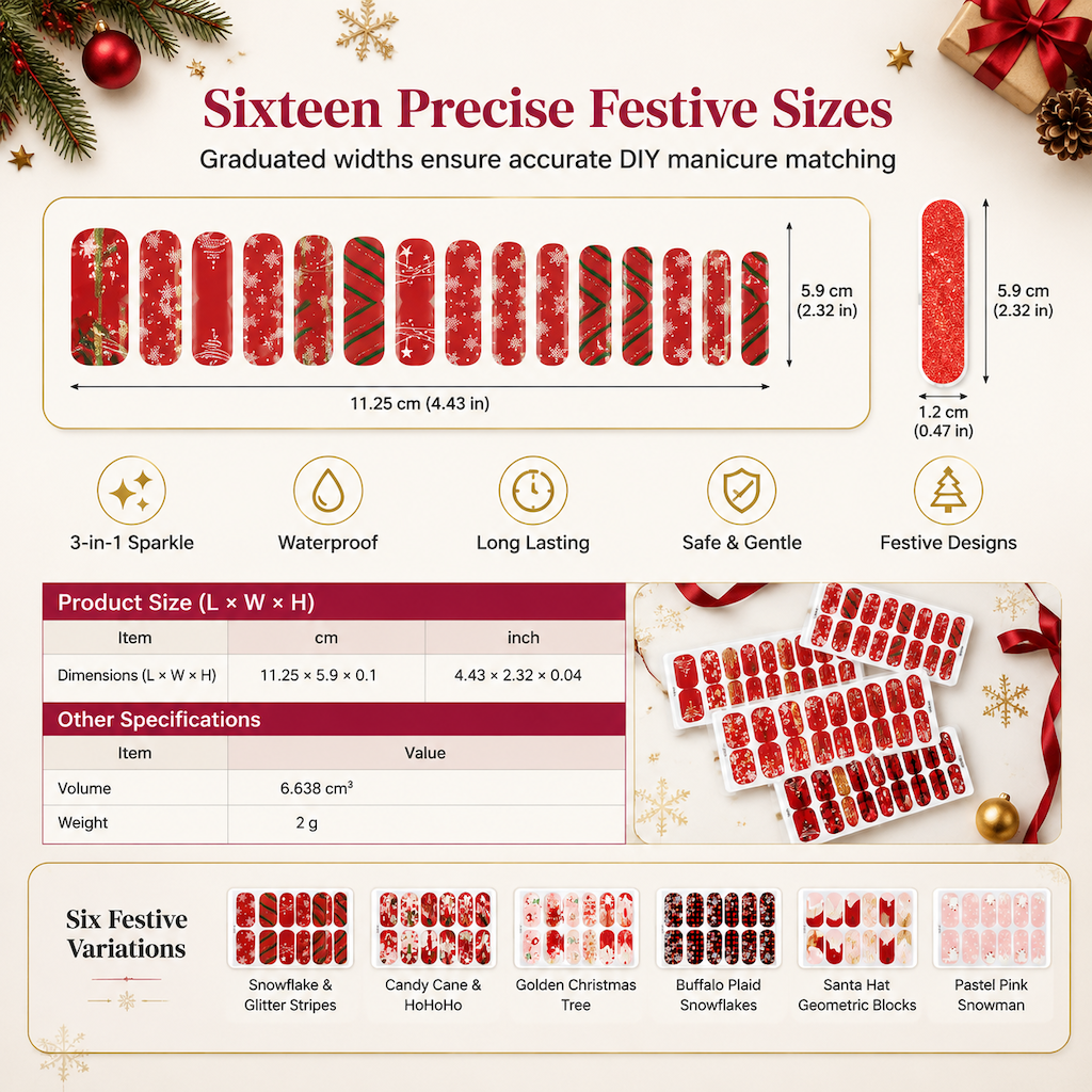 📢📢50% OFF !! ⏰ Christmas Glitter Nail Wraps – Waterproof, luminous & nail file included ✨