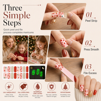📢📢50% OFF !! ⏰ Christmas Glitter Nail Wraps – Waterproof, luminous & nail file included ✨