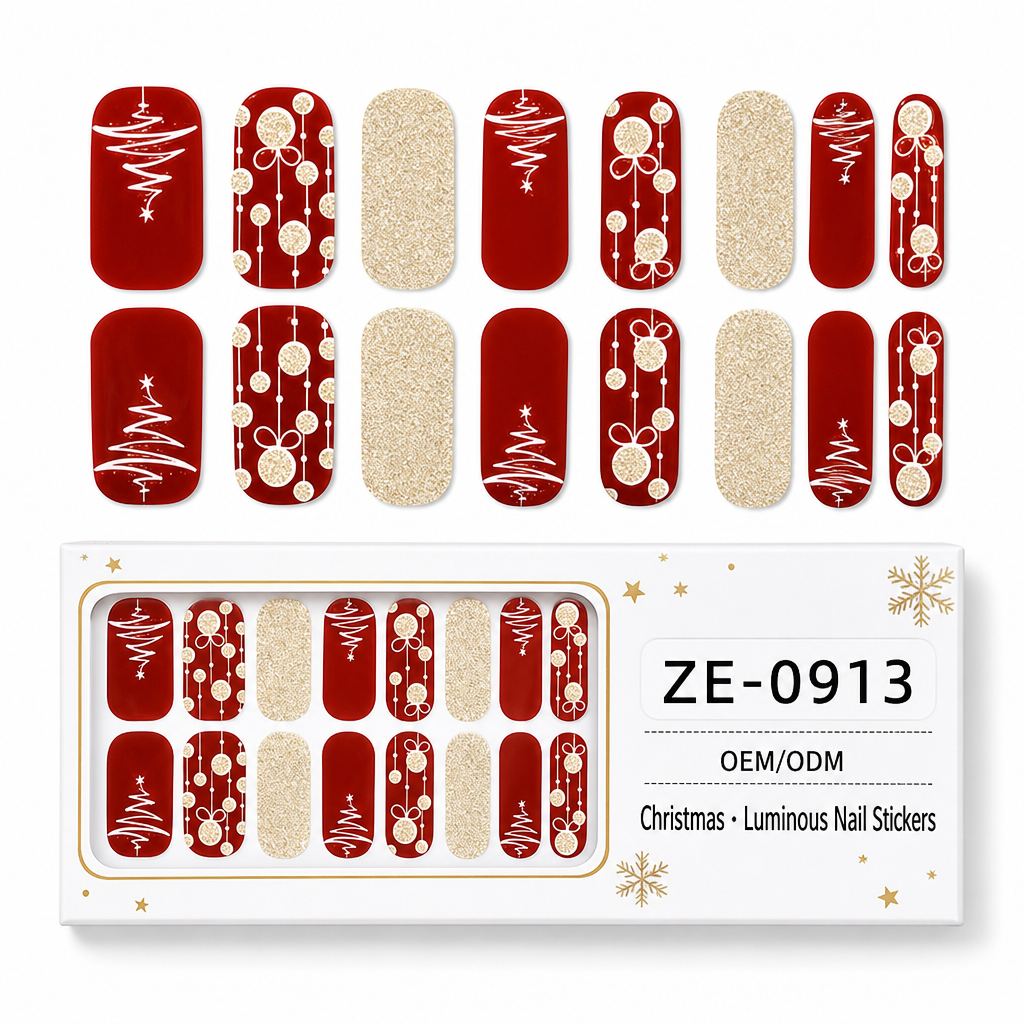 📢📢50% OFF !! ⏰ Christmas Glitter Nail Wraps – Waterproof, luminous & nail file included ✨