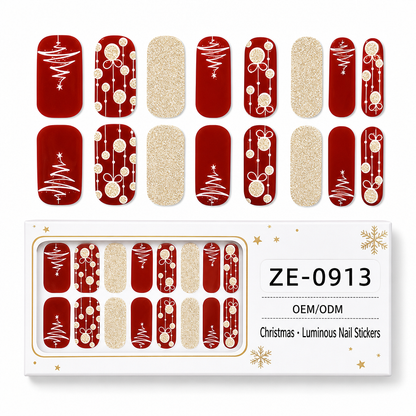 📢📢50% OFF !! ⏰ Christmas Glitter Nail Wraps – Waterproof, luminous & nail file included ✨