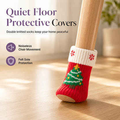 Christmas Knitted Chair Leg Covers with Felt Pads Non Slip Thickened Table Feet Socks Floor Protectors 4-Piece Set