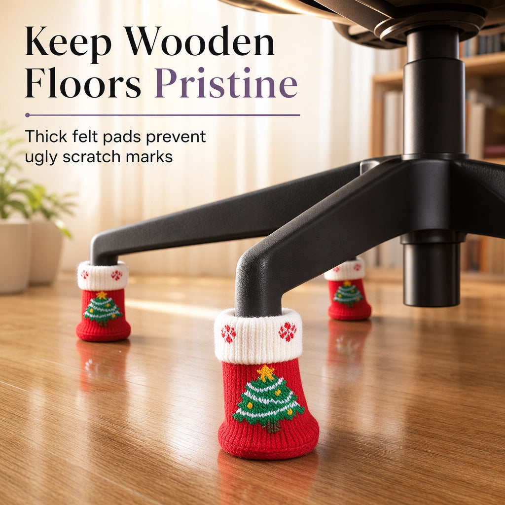 Christmas Knitted Chair Leg Covers with Felt Pads Non Slip Thickened Table Feet Socks Floor Protectors 4-Piece Set