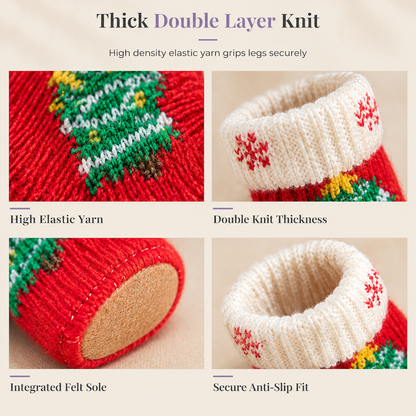 Christmas Knitted Chair Leg Covers with Felt Pads Non Slip Thickened Table Feet Socks Floor Protectors 4-Piece Set