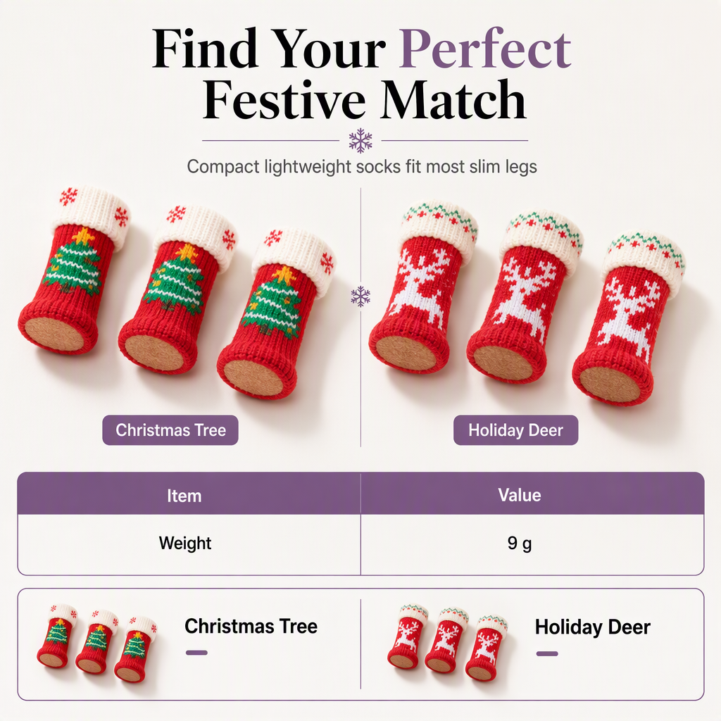 Christmas Knitted Chair Leg Covers with Felt Pads Non Slip Thickened Table Feet Socks Floor Protectors 4-Piece Set