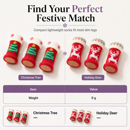 Christmas Knitted Chair Leg Covers with Felt Pads Non Slip Thickened Table Feet Socks Floor Protectors 4-Piece Set