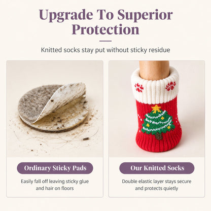 Christmas Knitted Chair Leg Covers with Felt Pads Non Slip Thickened Table Feet Socks Floor Protectors 4-Piece Set