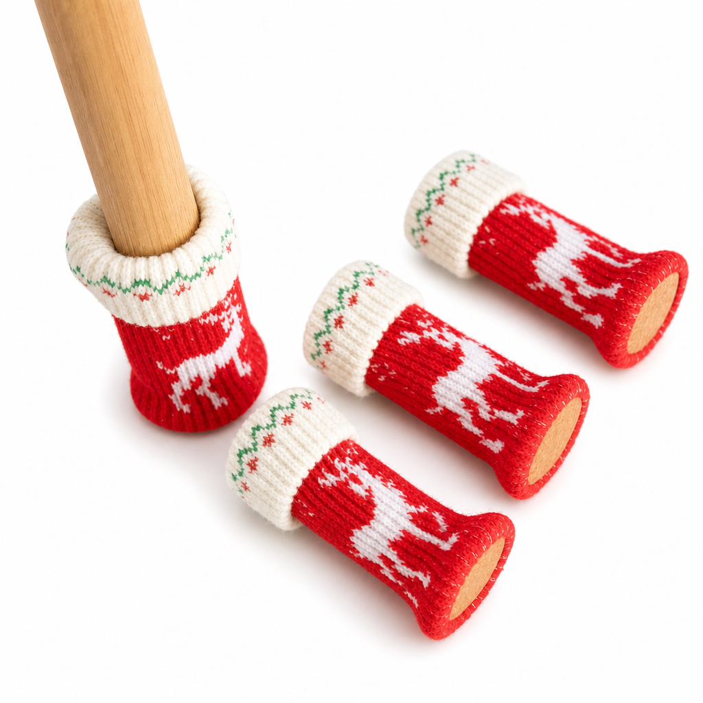 Christmas Knitted Chair Leg Covers with Felt Pads Non Slip Thickened Table Feet Socks Floor Protectors 4-Piece Set