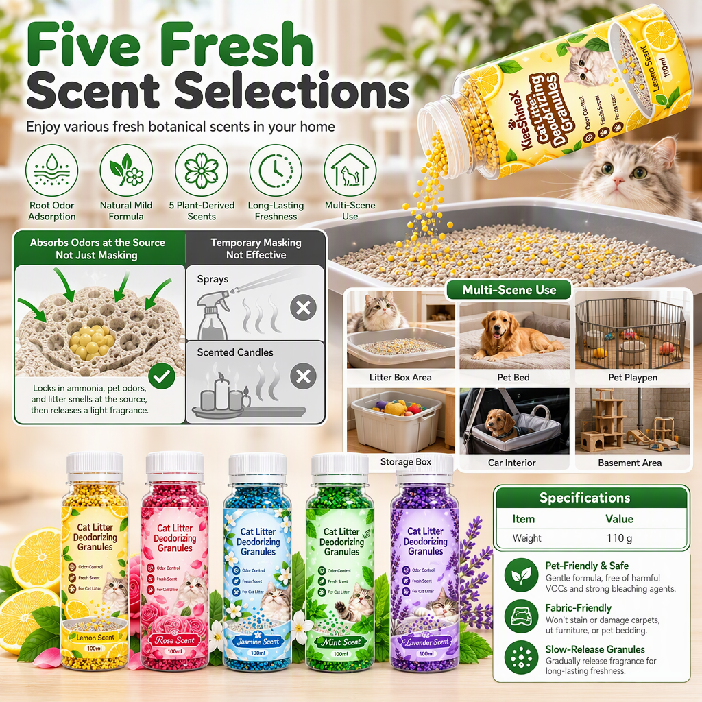 🐾 Cat Litter Deodorizing Granules – Easy Sprinkle-On Odor Control in Five Fresh Scents 🌿🏠