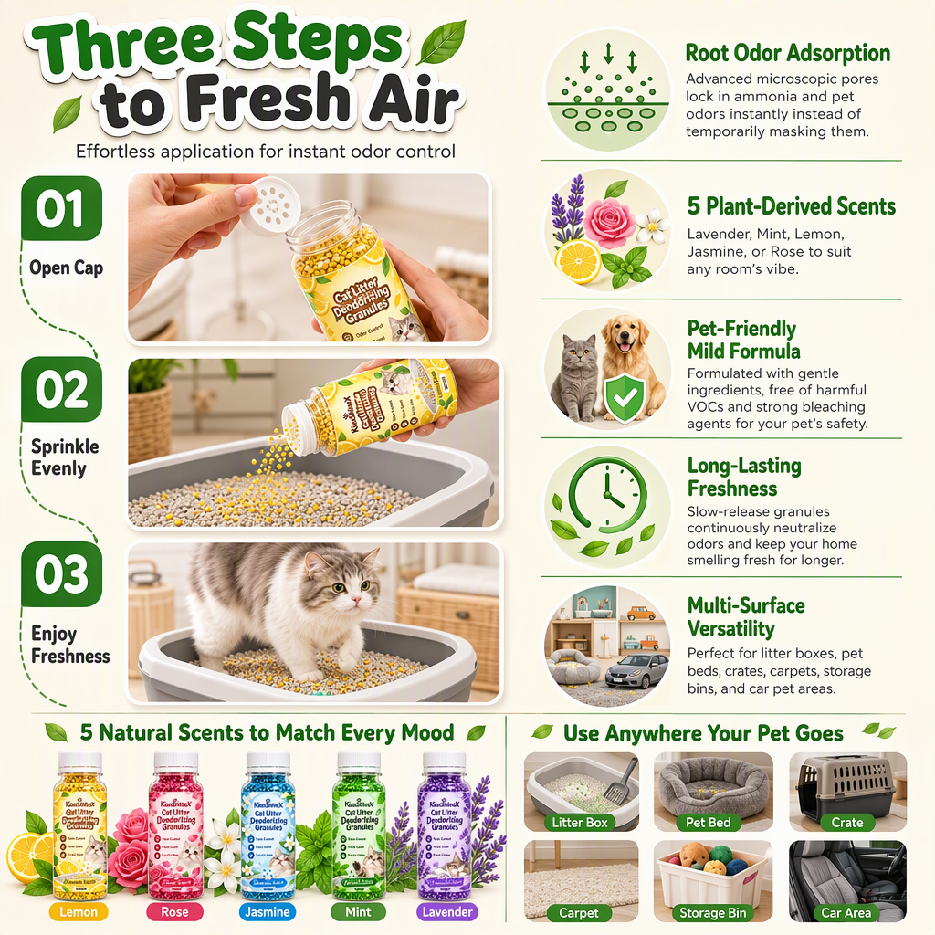 🐾 Cat Litter Deodorizing Granules – Easy Sprinkle-On Odor Control in Five Fresh Scents 🌿🏠