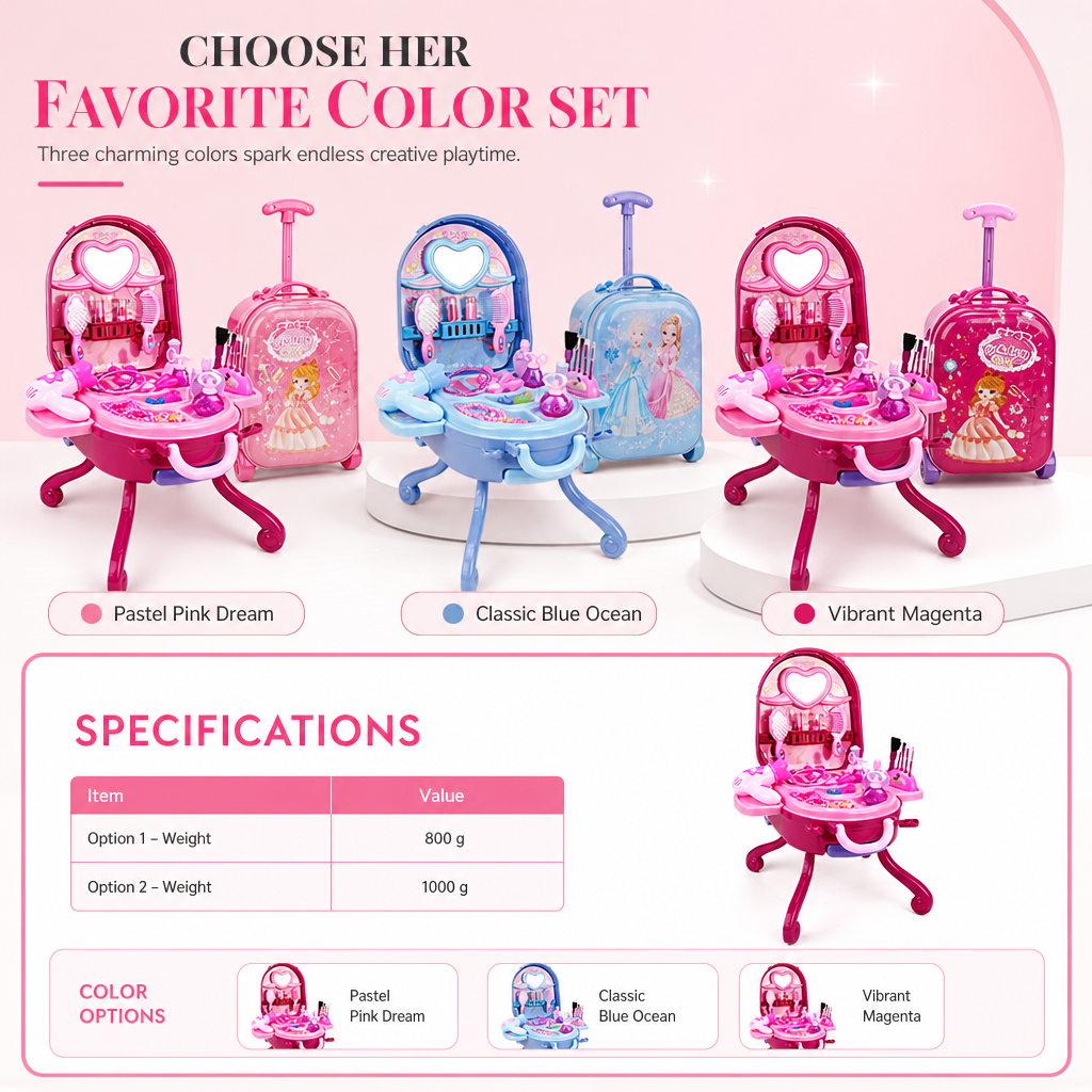 🧳 Kids' Pretend Makeup Vanity Suitcase – Portable dress-up fun for girls ✨