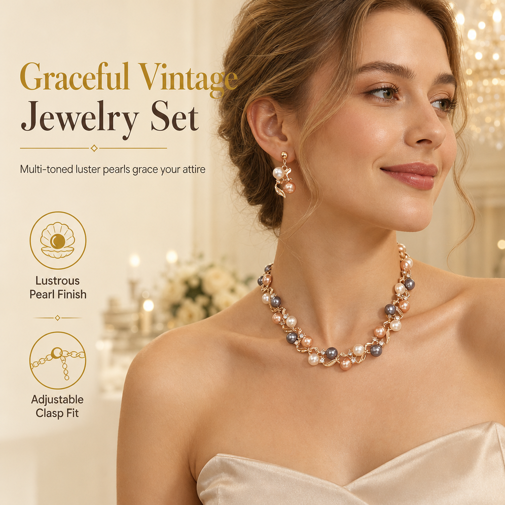 🌸 LIMITED-TIME 50% OFF! ✨ Vintage Floral Jewelry Set – Pearl Crystal Accent, Elegant, Long-Lasting Shine 💫
