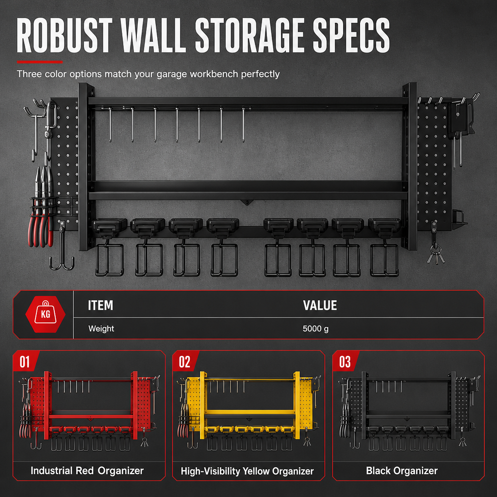 🔩 Wall-Mounted Power Tool Organizer – Heavy-Gauge Steel, Drill Charging Station & Dual Pegboards – Garage Storage 💪