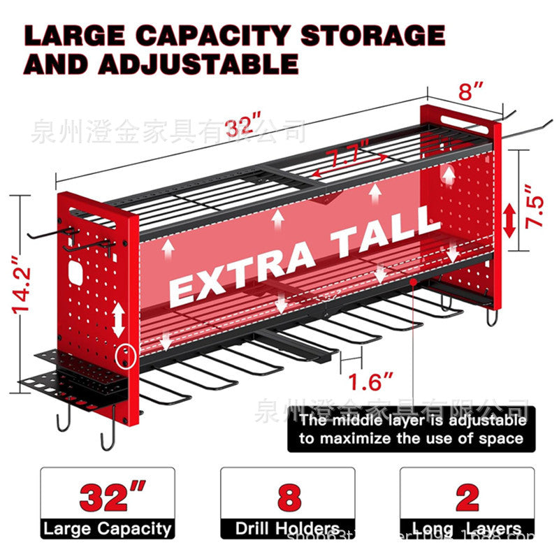 🔩 Wall-Mounted Power Tool Organizer – Heavy-Gauge Steel, Drill Charging Station & Dual Pegboards – Garage Storage 💪