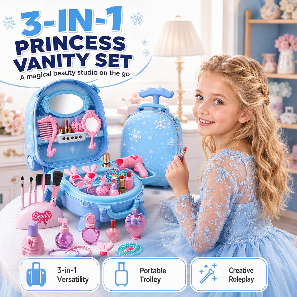 Girls Vanity Toy Set with Dolls and Beauty Accessories