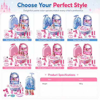 Girls Vanity Toy Set with Dolls and Beauty Accessories