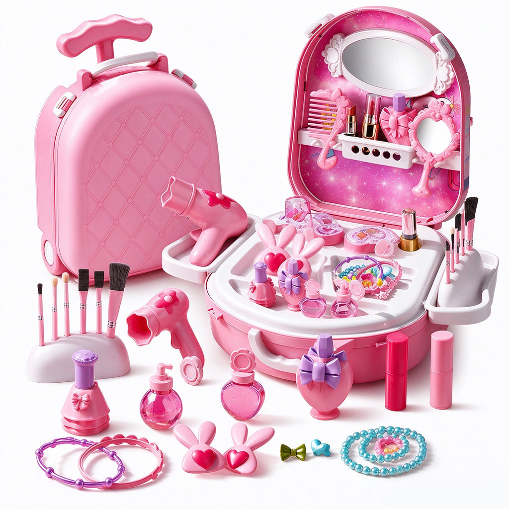 Girls Vanity Toy Set with Dolls and Beauty Accessories