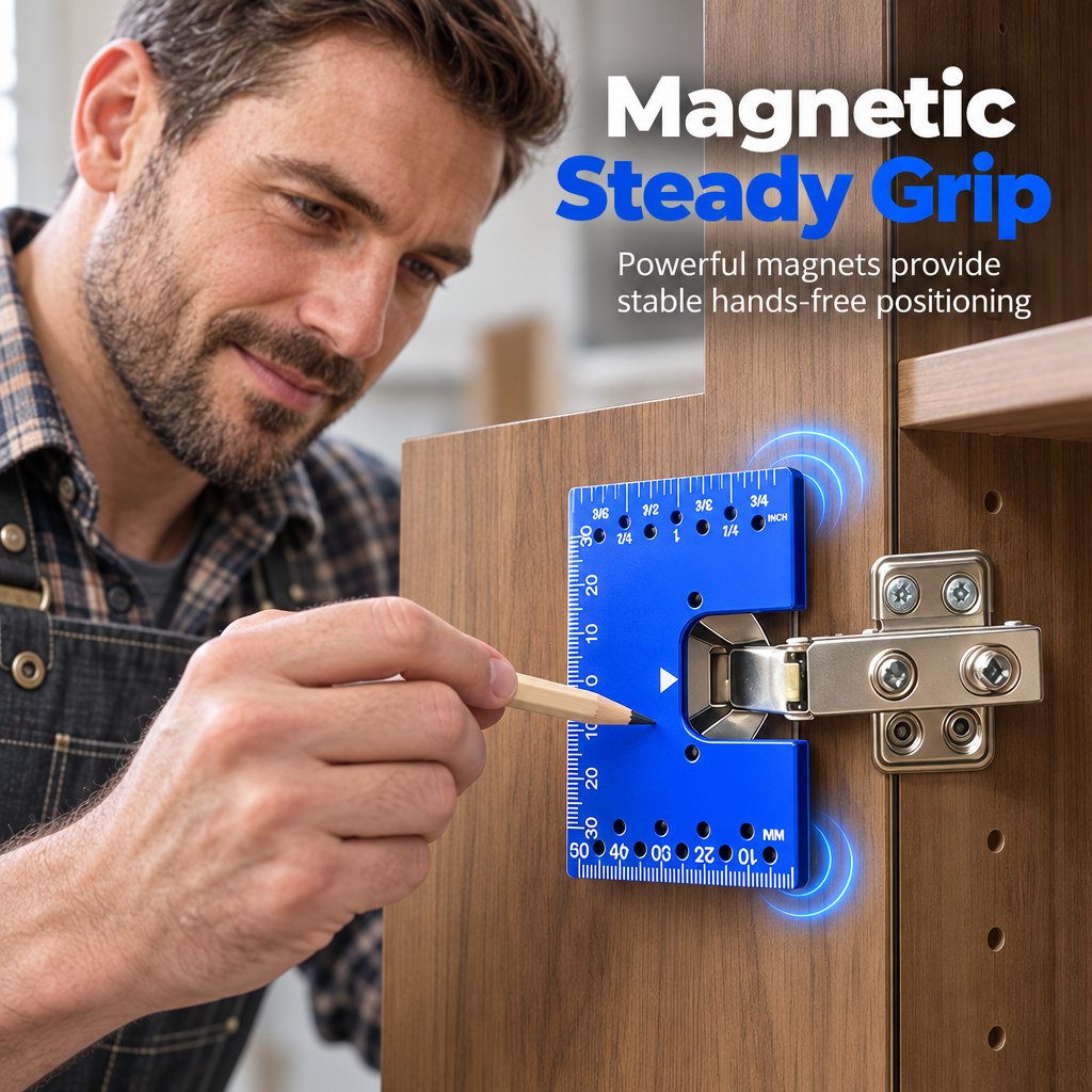 📢📢50% OFF !! ⏰Aluminum Alloy Magnetic Hinge Installation Template and Quick Positioning Fixing Plate Tool