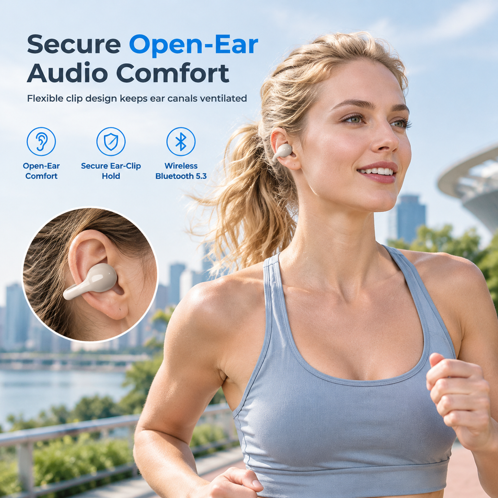 Open Ear Clip On Wireless Bluetooth Earbuds for Sports