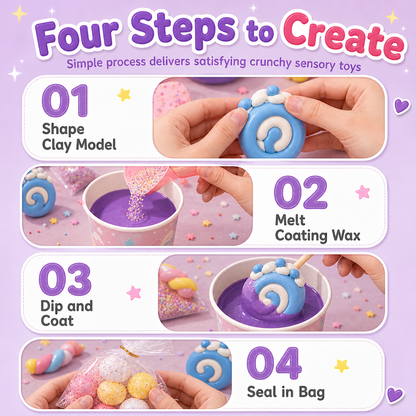 ✨ DIY Crunchy Wax Squeeze Toy Kit – ASMR Stress Relief Craft Set – Viral ASMR Auditory & Tactile Euphoria, Ultra-Elastic Non-Sticky Soft Clay, Quick-Setting Specialty Crispy Wax & Complete All-In-One Crafting Studio – 4 Simple Steps 🧁