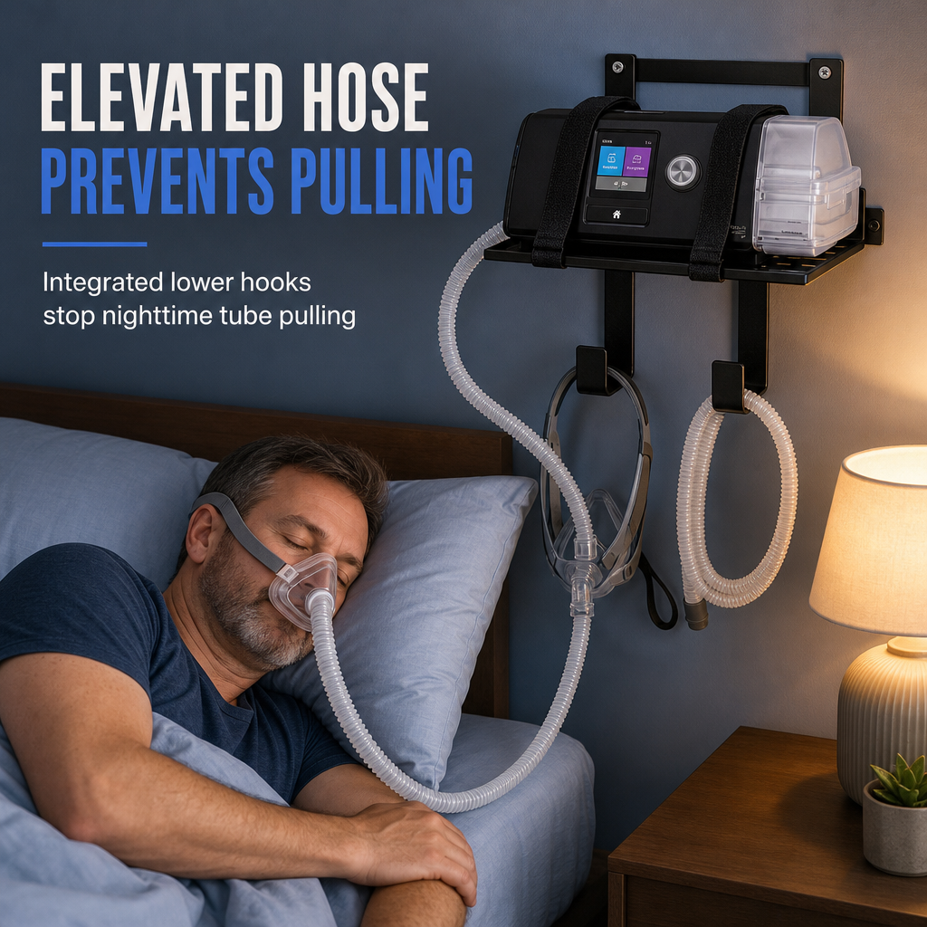 🏠 CPAP Bedside Organizer & Wall Mount Shelf | Secure, Space-Saving Storage