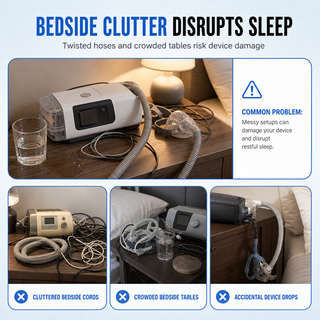 🏠 CPAP Bedside Organizer & Wall Mount Shelf | Secure, Space-Saving Storage