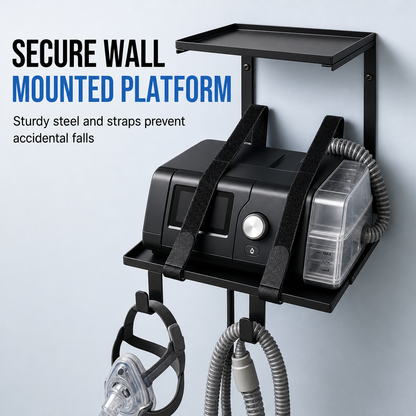 🏠 CPAP Bedside Organizer & Wall Mount Shelf | Secure, Space-Saving Storage
