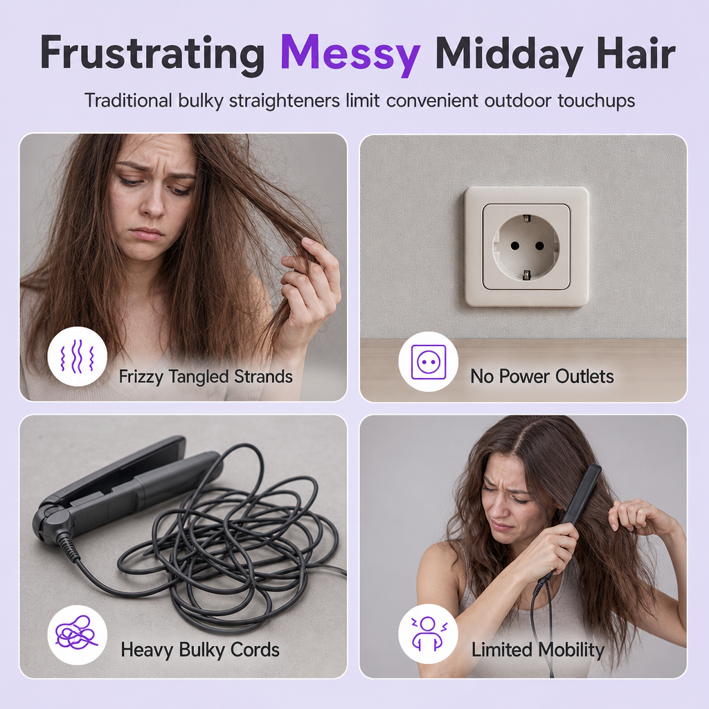 💇‍♀️50% OFF NOW! 2 in 1 Portable Cordless Hair Straightener Brush – Mini Rechargeable Straightening & Curling Comb, Ceramic Glaze Travel Hot Brush, Type-C Fast Charging for On-the-Go Styling FB Short Video Ad Copy
