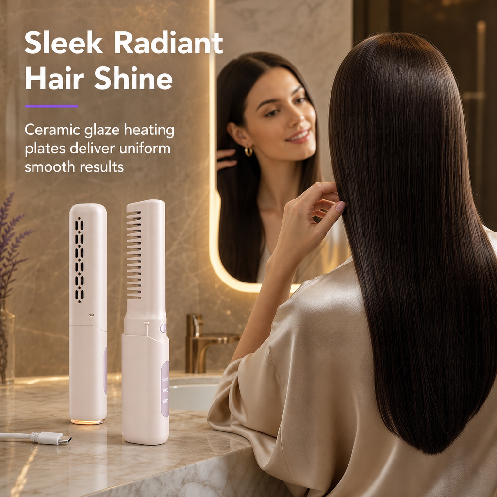 💇‍♀️50% OFF NOW! 2 in 1 Portable Cordless Hair Straightener Brush – Mini Rechargeable Straightening & Curling Comb, Ceramic Glaze Travel Hot Brush, Type-C Fast Charging for On-the-Go Styling FB Short Video Ad Copy