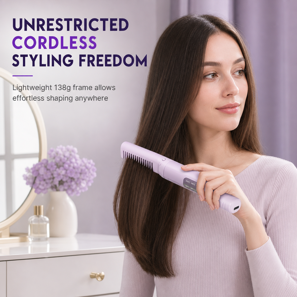 💇‍♀️50% OFF NOW! 2 in 1 Portable Cordless Hair Straightener Brush – Mini Rechargeable Straightening & Curling Comb, Ceramic Glaze Travel Hot Brush, Type-C Fast Charging for On-the-Go Styling FB Short Video Ad Copy