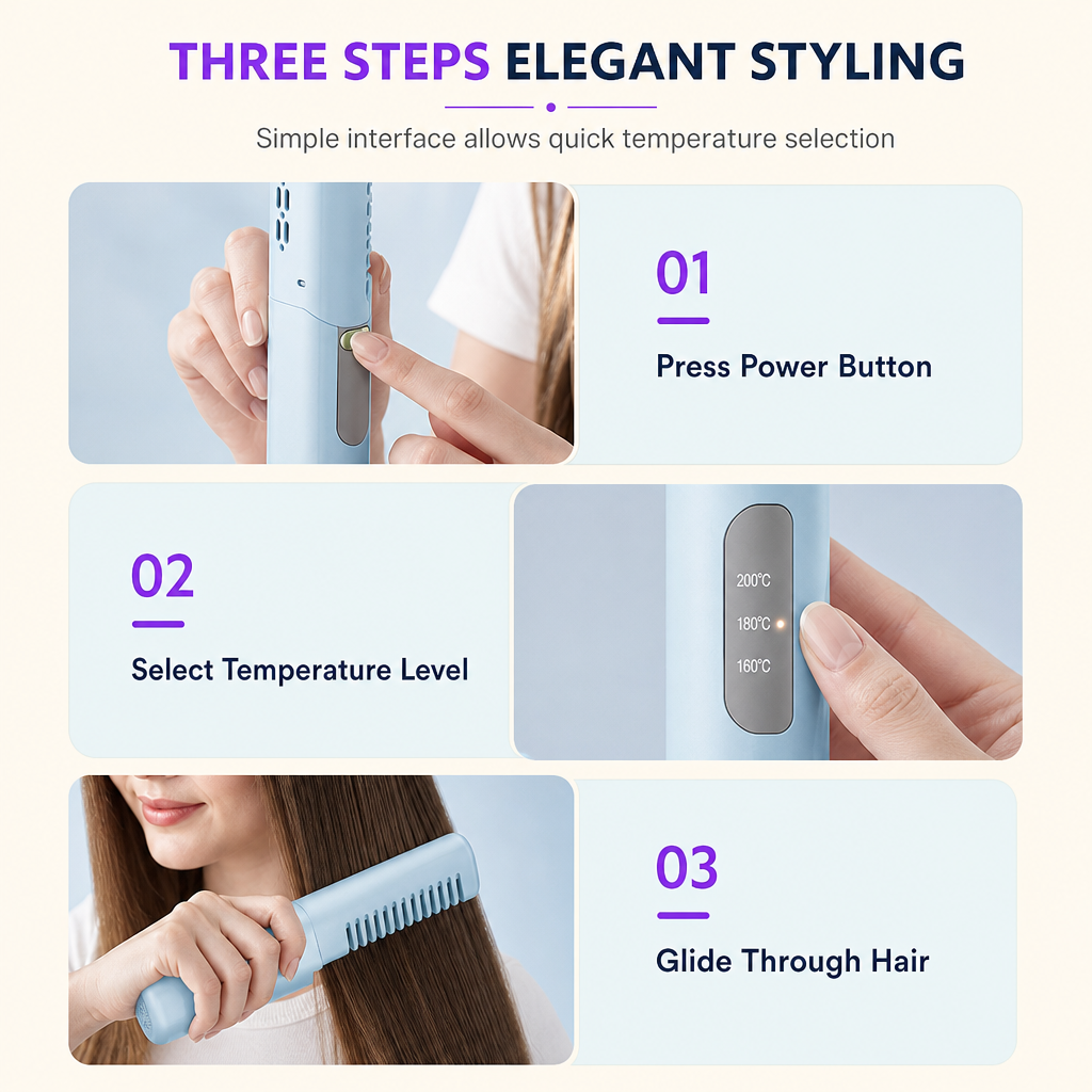 💇‍♀️50% OFF NOW! 2 in 1 Portable Cordless Hair Straightener Brush – Mini Rechargeable Straightening & Curling Comb, Ceramic Glaze Travel Hot Brush, Type-C Fast Charging for On-the-Go Styling FB Short Video Ad Copy